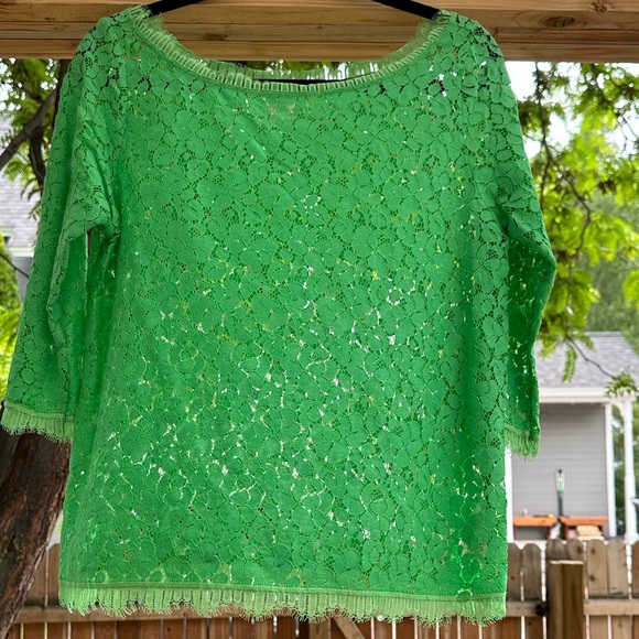 Anthropologie Weston Wear Green Lace Cropped 3/4 Sleeve Blouse Top Medium - Picture 3 of 15